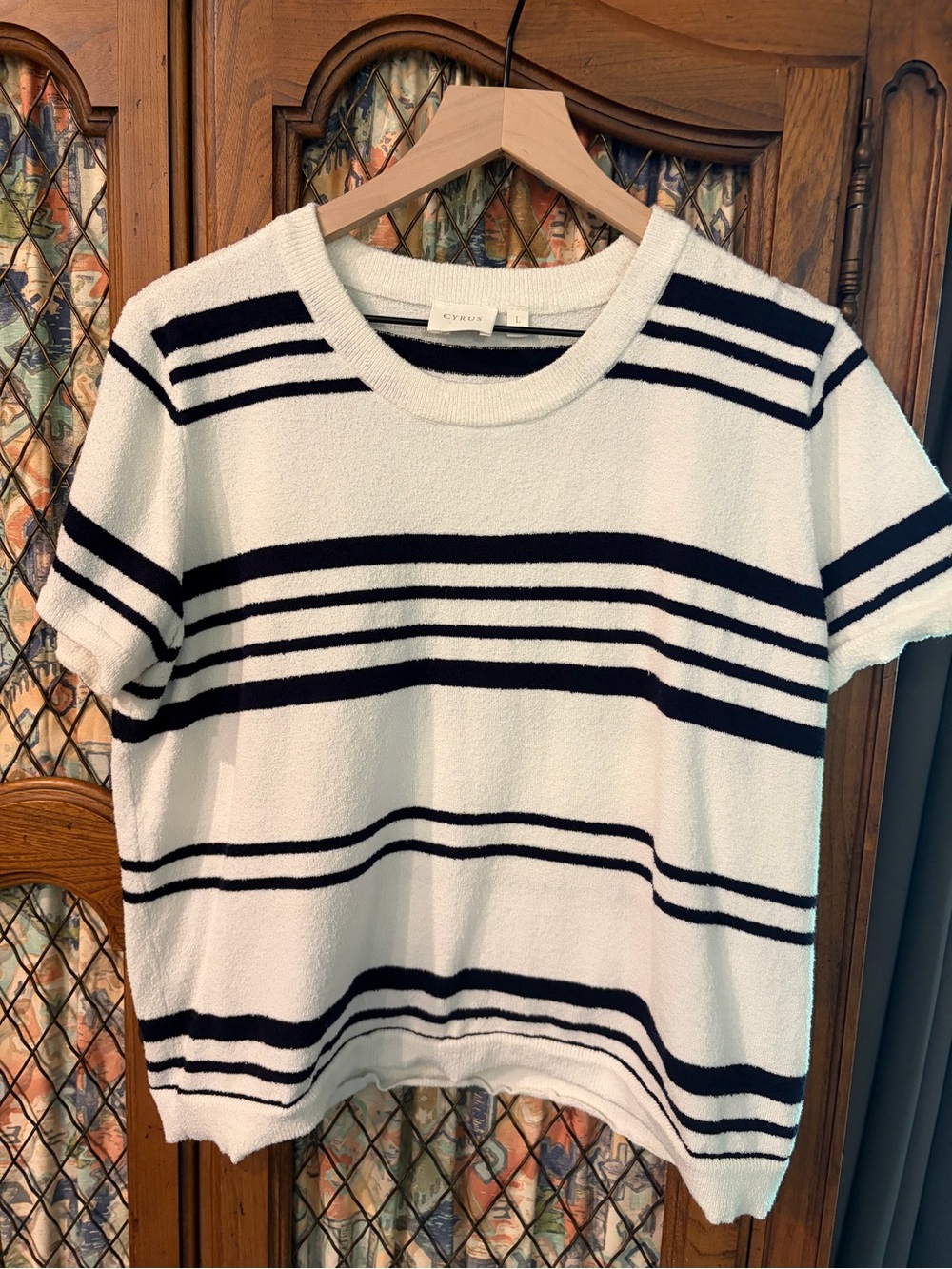 Cyrus White & Black Striped Short-Sleeve Knit Top